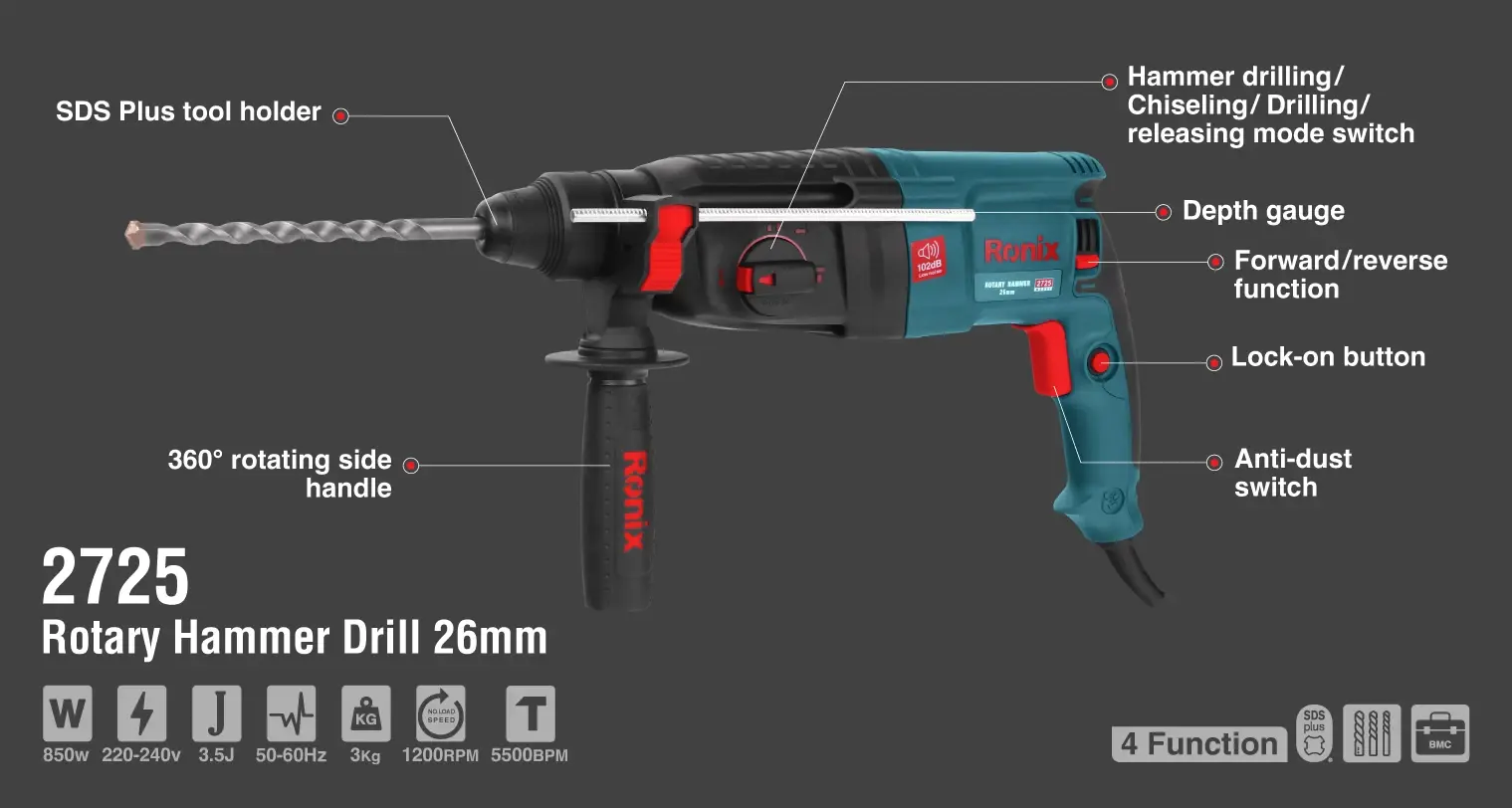 Rotary Hammer 850W-26mm-5500 BPM