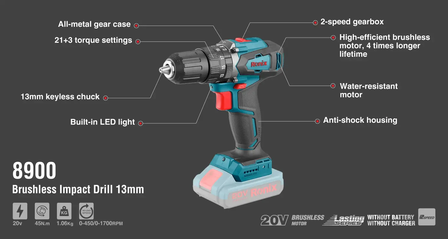 20V Brushless impact Drill 13mm-45N.m