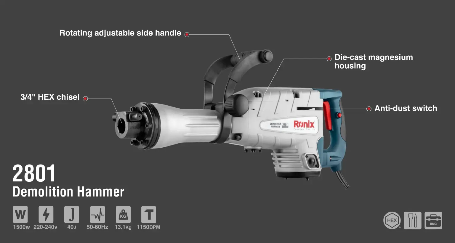 Demolition Hammer 1500W-13.1Kg