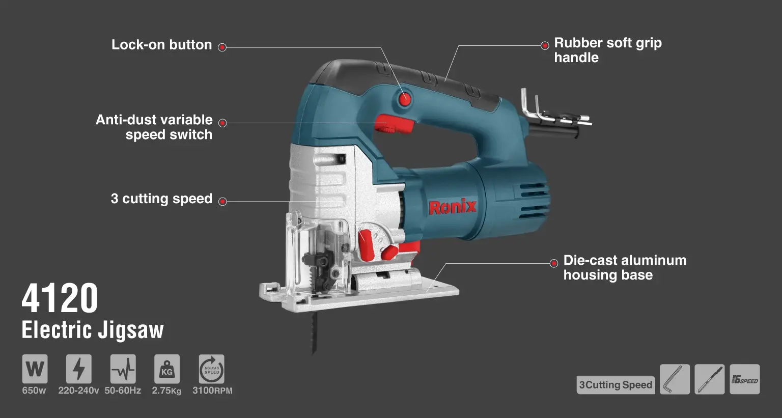 Electric Jigsaw 650W-3100RPM