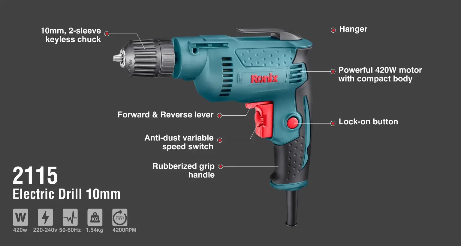 Electric Drill 420W-10mm-Keyless