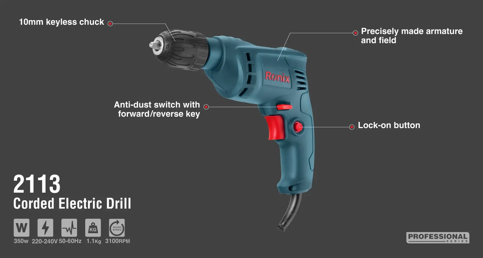 Electric Drill 350W-10mm-Keyless