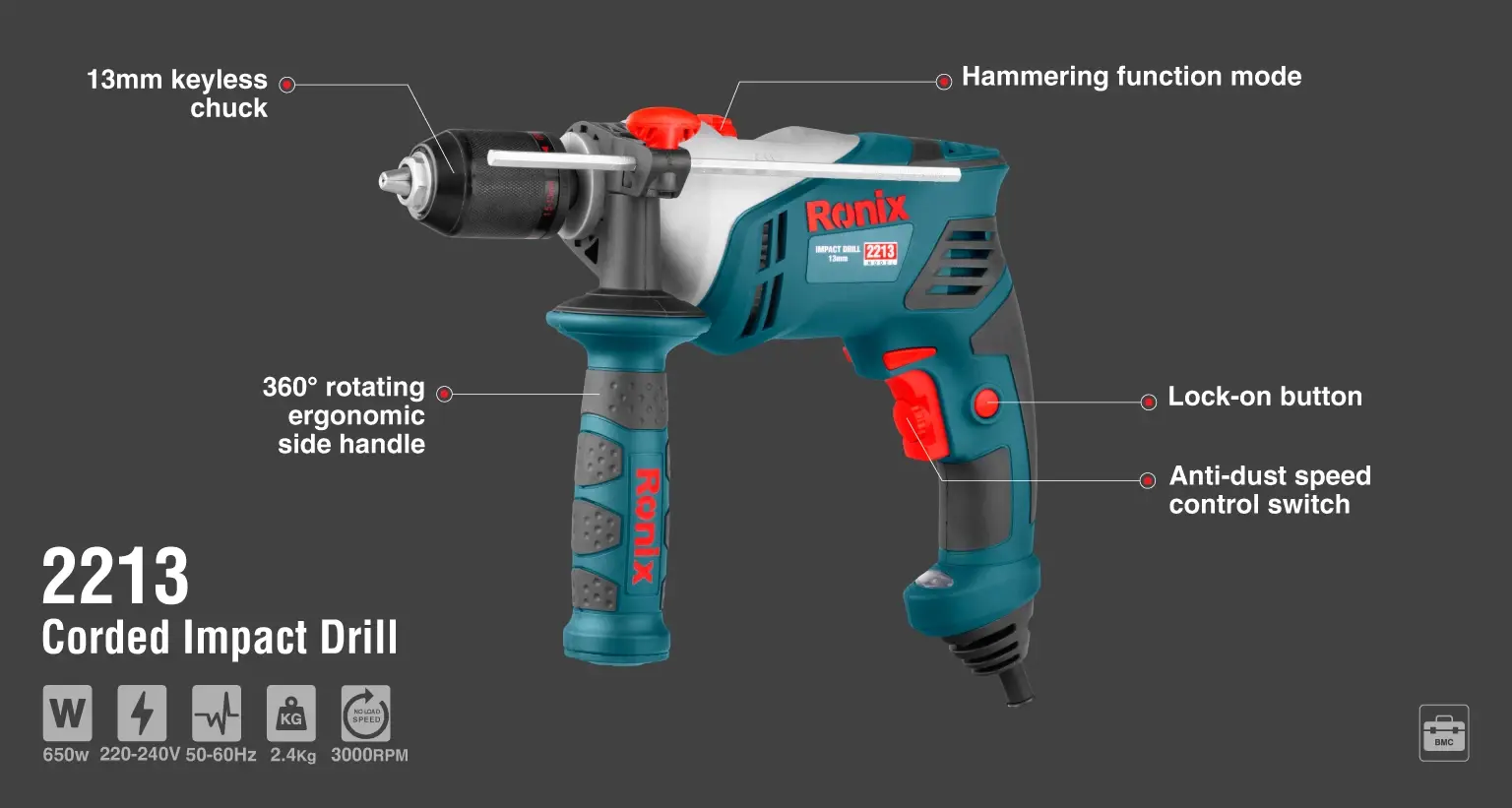 Electric Impact Drill-650W-13mm-Keyless
