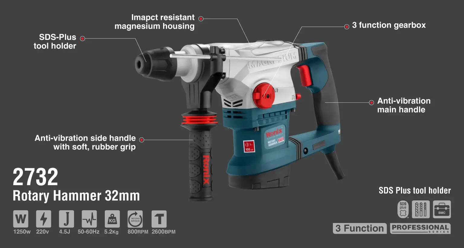 Rotary Hammer 1250W-32mm