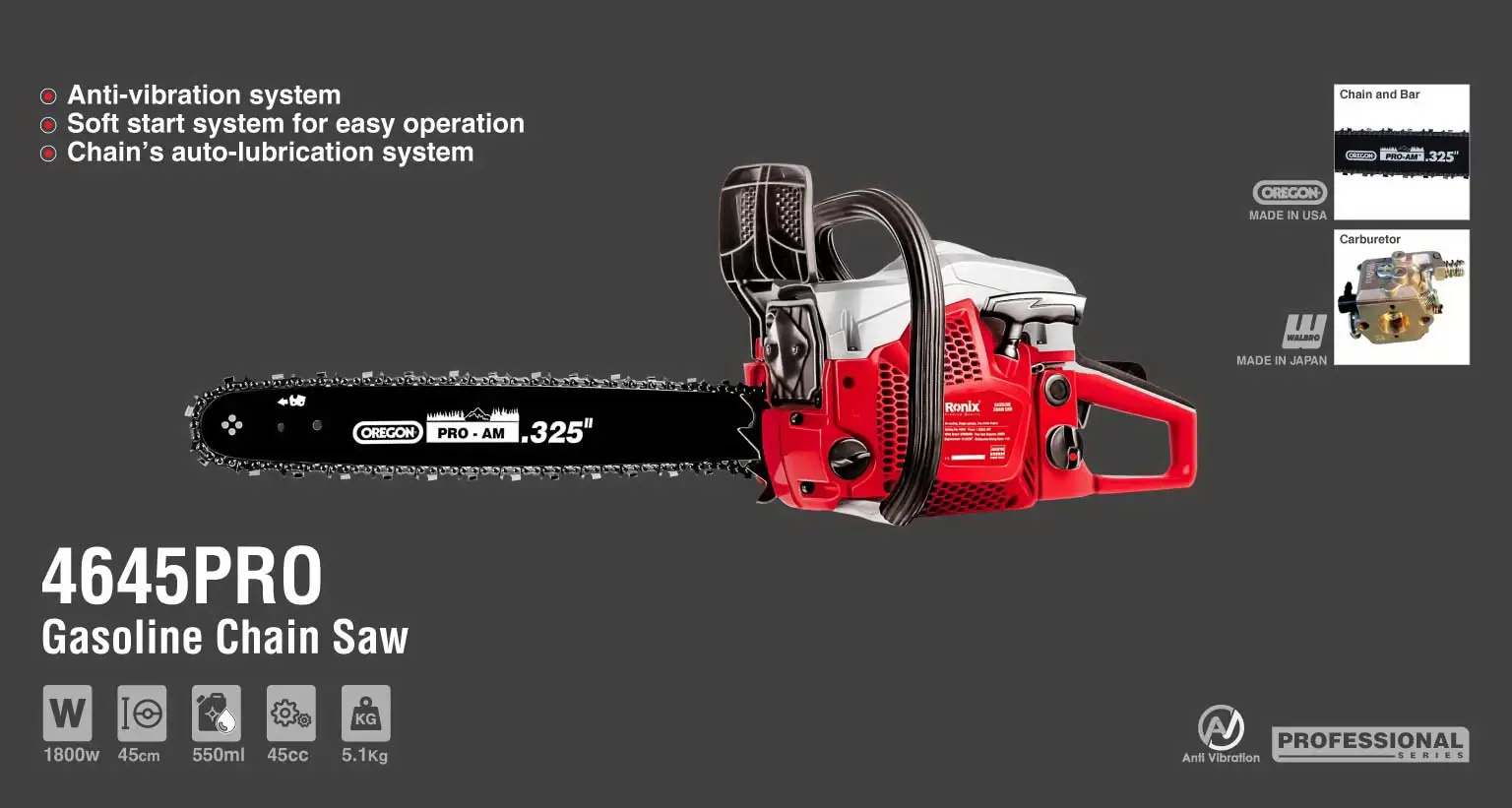 Gasoline Chainsaw 1800W-45cm