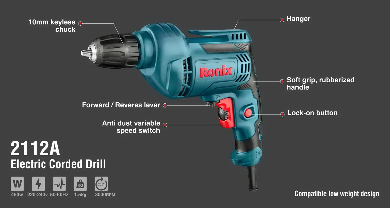 Electric Drill 450W-10mm-Keyless