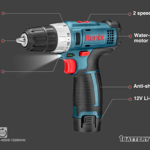 12V Cordless Drill Driver 10mm-25N.m-1battery