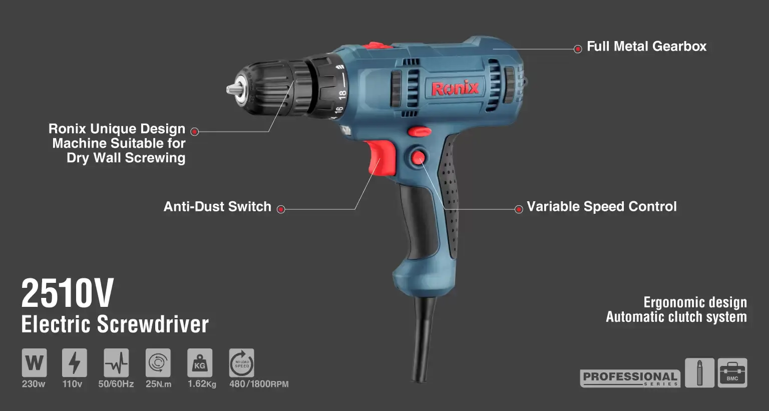 Electric Screwdriver 230W-25N.m-110V