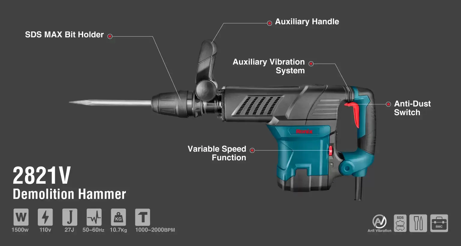 Demolition hammer 1500W-12 kg-110V