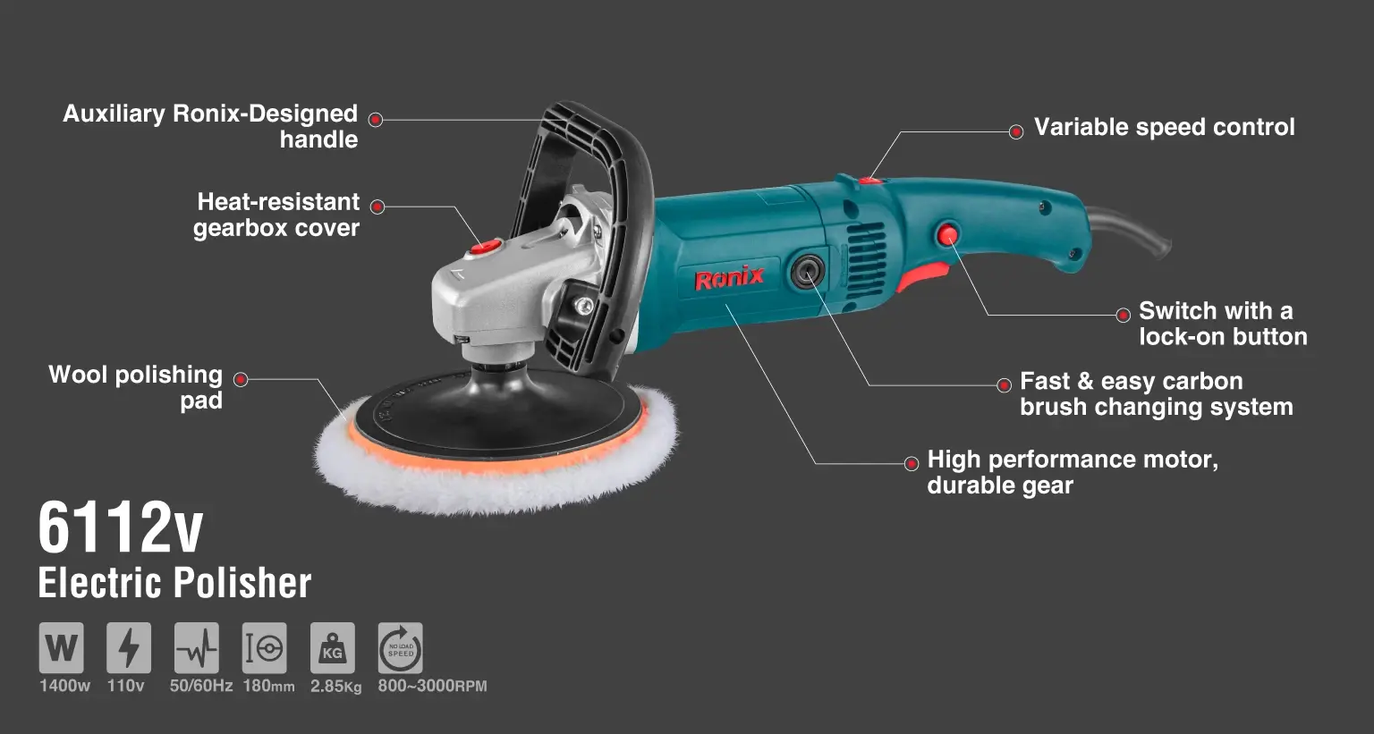 Electric Polisher 1400W-180mm-110V