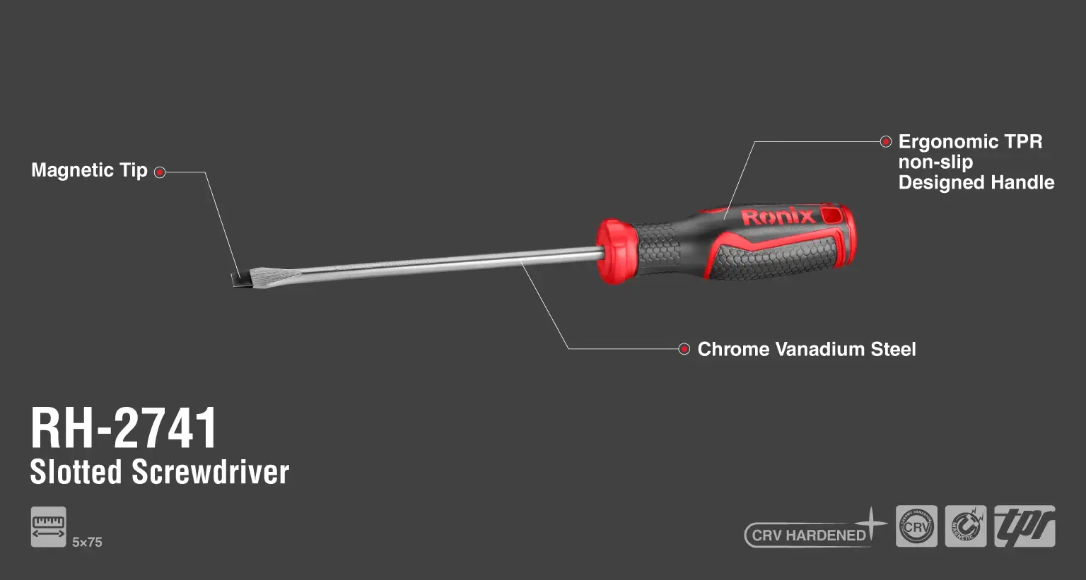 Plastic handle Slotted Screwdriver 3x75mm-1color