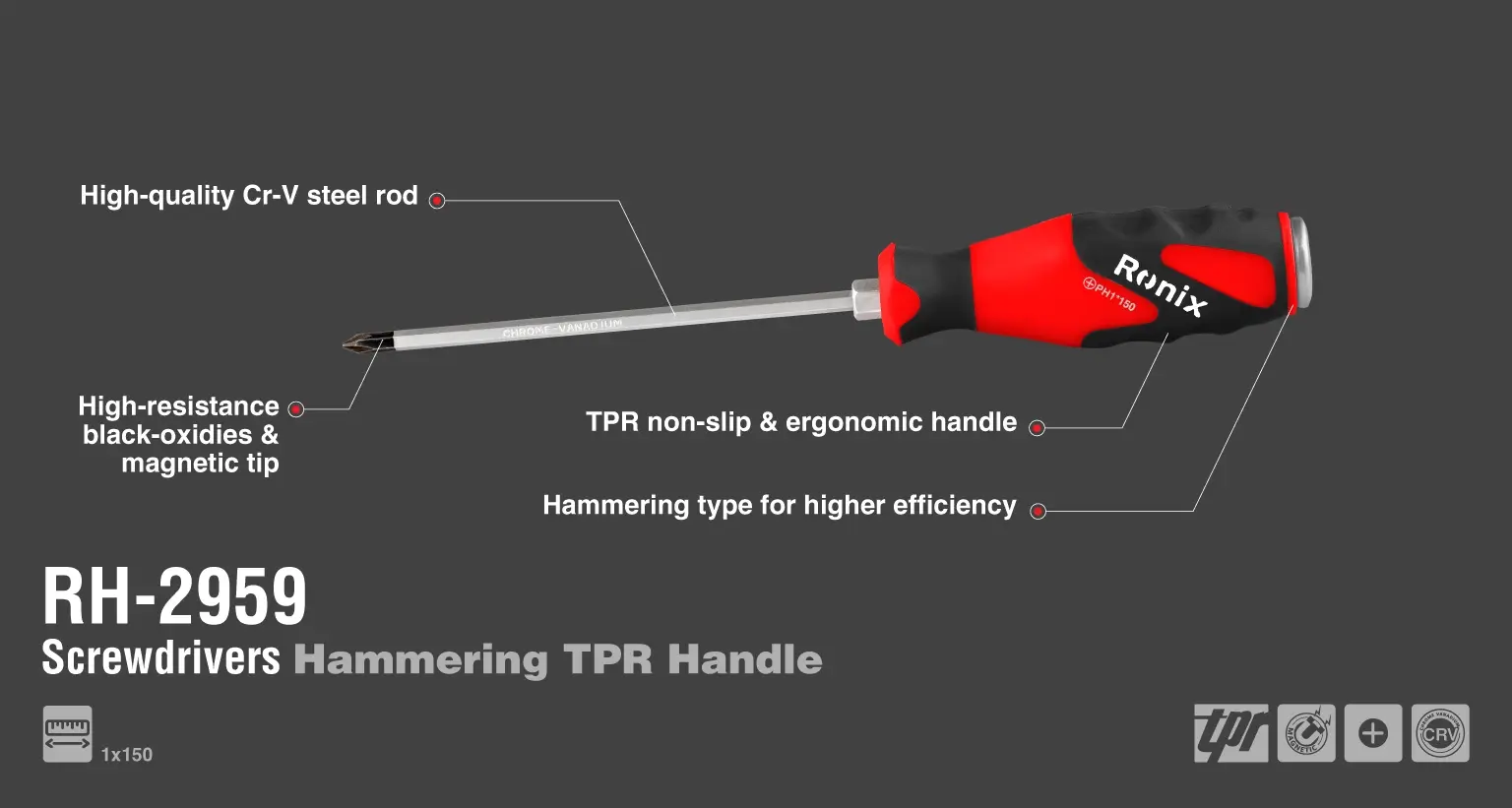 TPR Handle Phillips hammering screwdriver 5x150mm