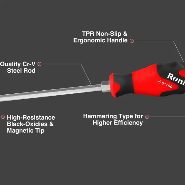 TPR Handle slotted Hammering Screwdriver 6x150mm