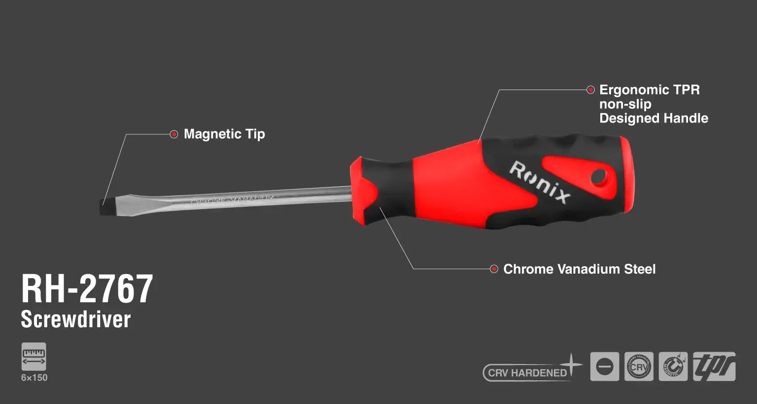 TPR Handle Screwdriver 6x150mm