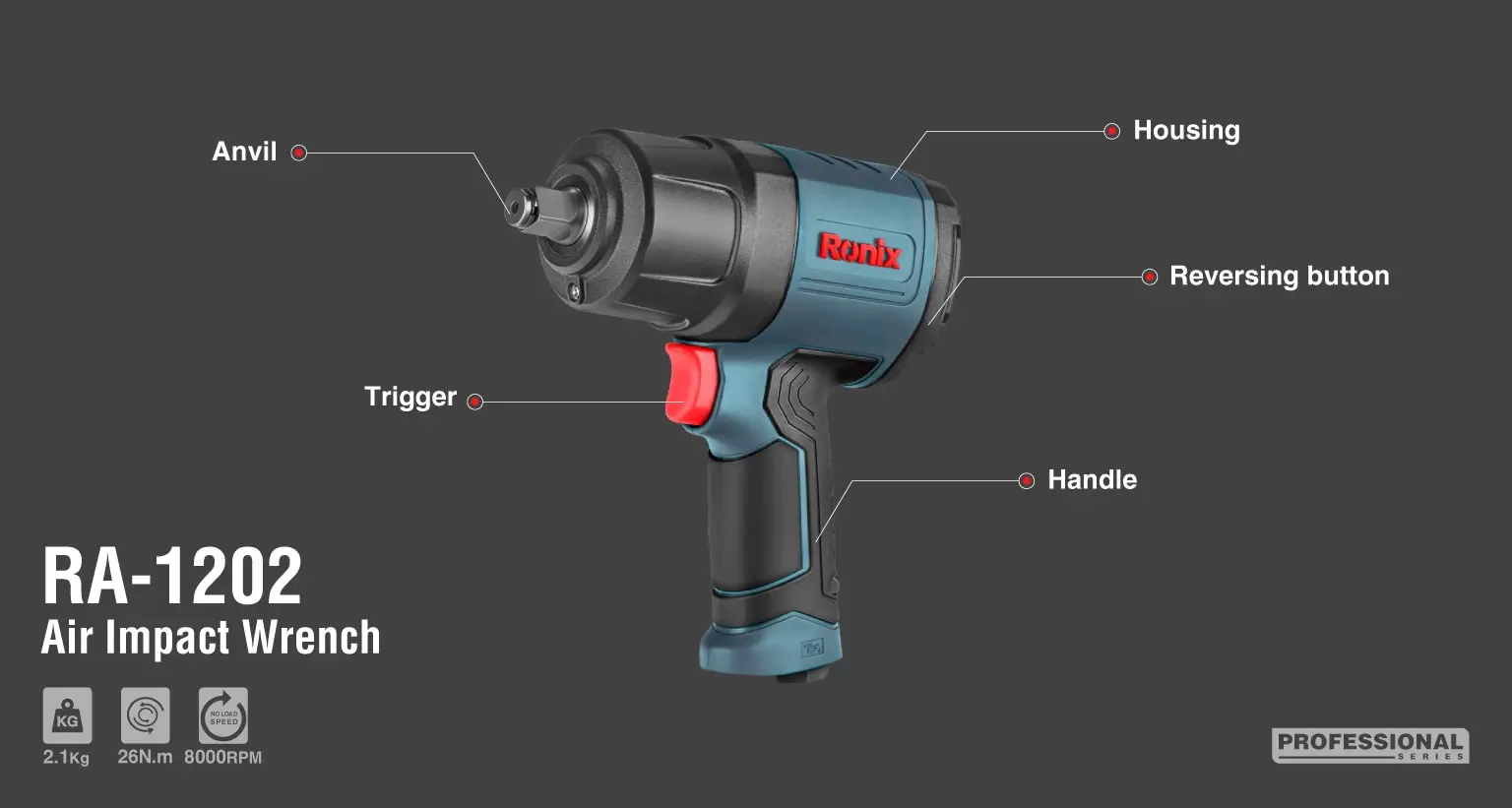 Air impact wrench 1/2 inch-1150 N.m