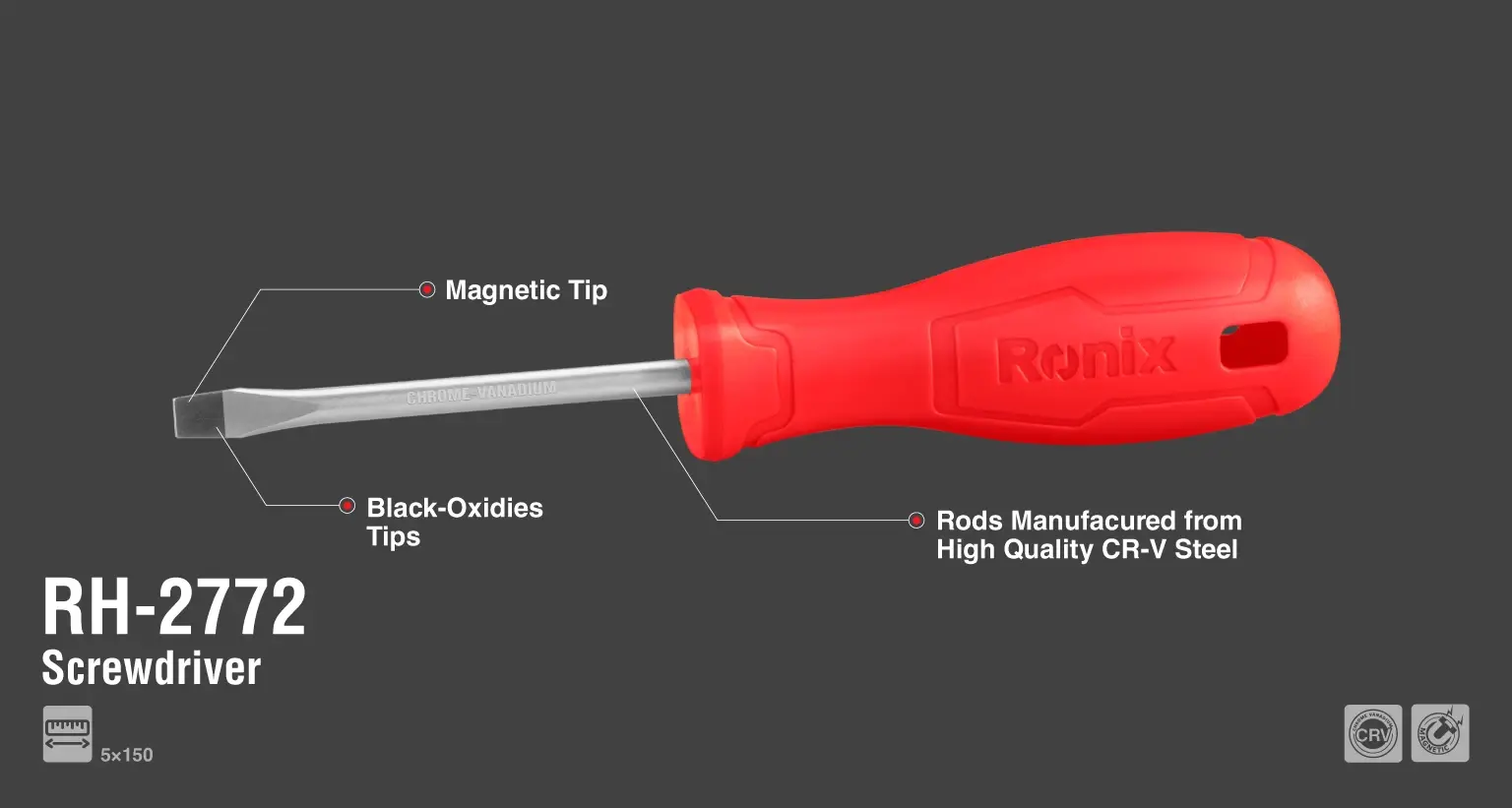 Plastic Handle Slotted Screwdriver 5x150mm-1color
