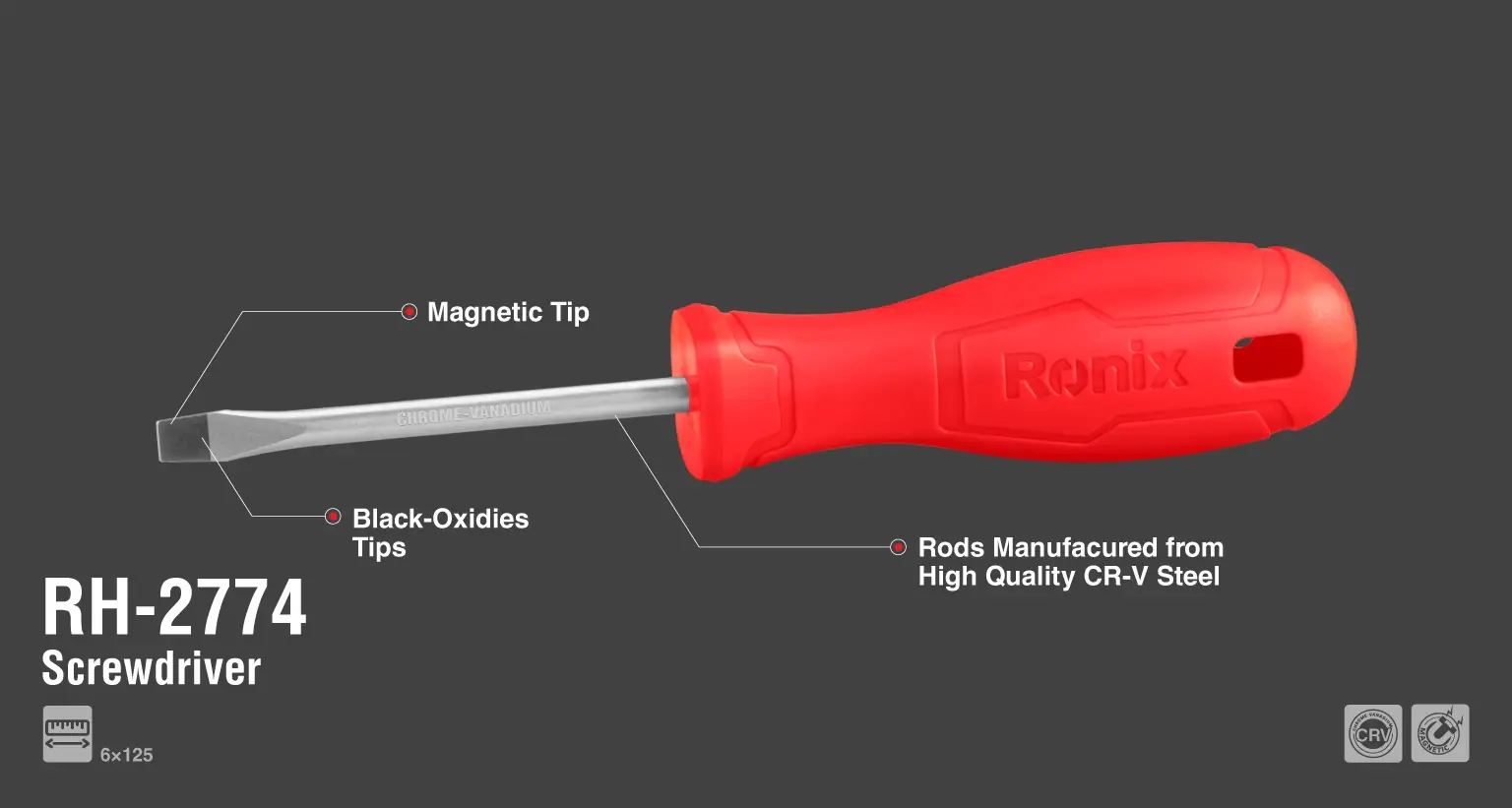 Plastic Handle Screwdriver 6x125mm