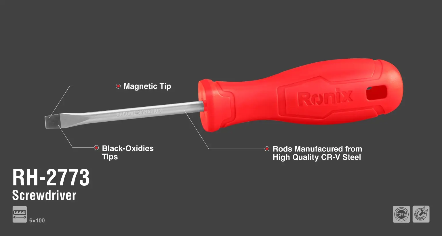 Plastic Handle Slotted Screwdriver 6x100mm-1color
