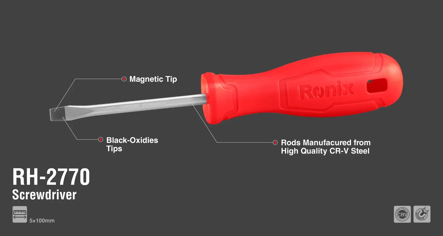 Plastic Handle Slotted Screwdriver 5x100mm-1color
