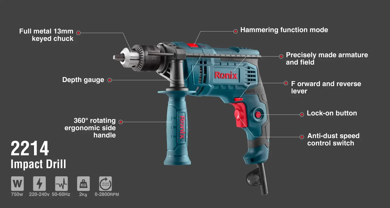 Electric Impact Drill-750W-13mm-Keyed